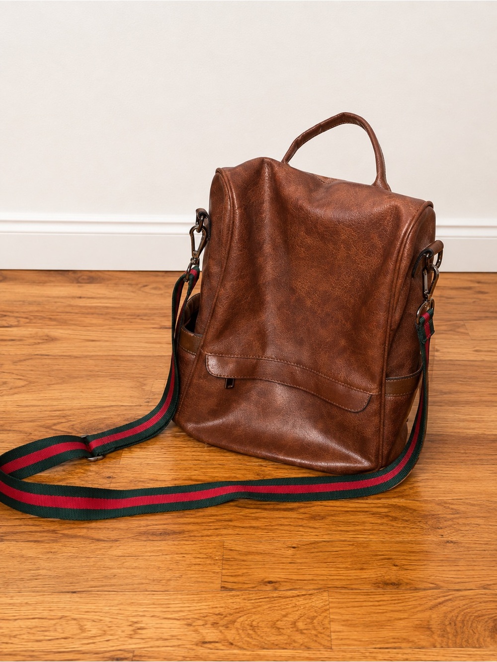 Brown Leather Unisex Backpack with Adjustable Strap